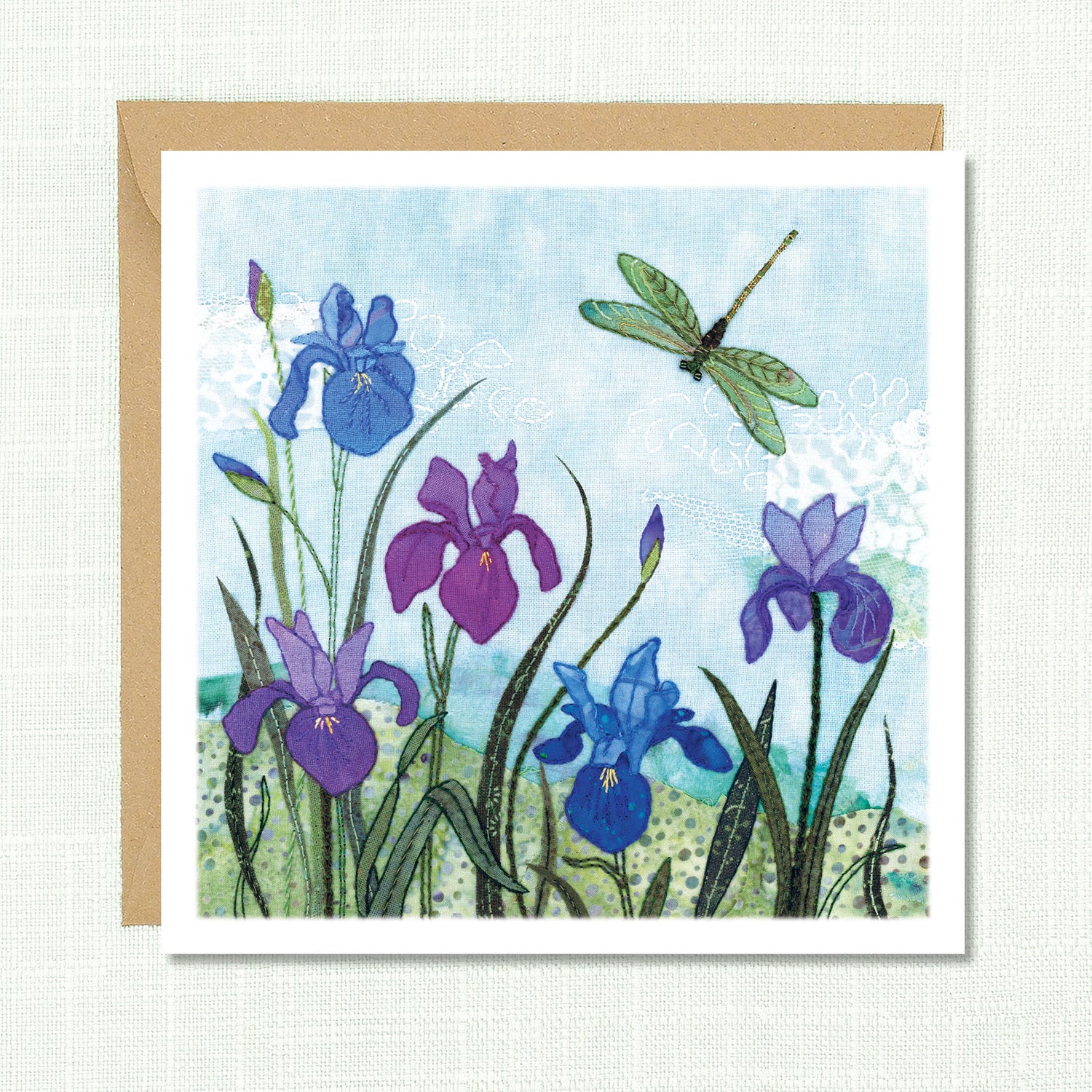 Dragonfly Irises Greeting Card